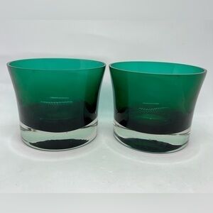 2 Small Emerald Green Hand Blown Glass Fruit/Dessert Bowls